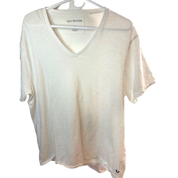 True Religion Cotton Tee Men XL White Vneck Short Sleeve - Picture 1 of 9